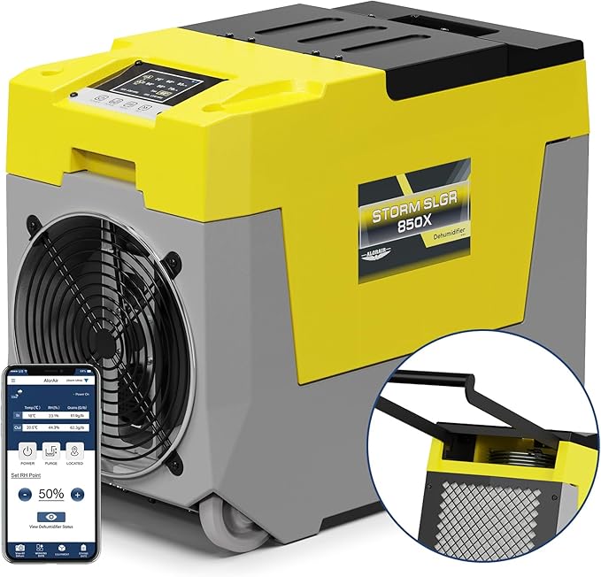 AlorAir 180 PPD LGR Commercial Dehumidifier with Pump, Heavy Duty Industrial Dehumidifiers Water Damage Restoration for Homes, Basements, Garages, Gym and Job Sites, Winter Storm (Yellow)