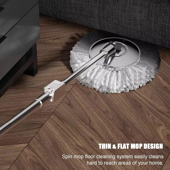 Stainless Steel Spin Mop Bucket Set with 5 Microfiber Mop Heads (Green) | 360° rotating mop head, adjustable handle, rolling wheels, cleans tile, hardwood & laminate floors