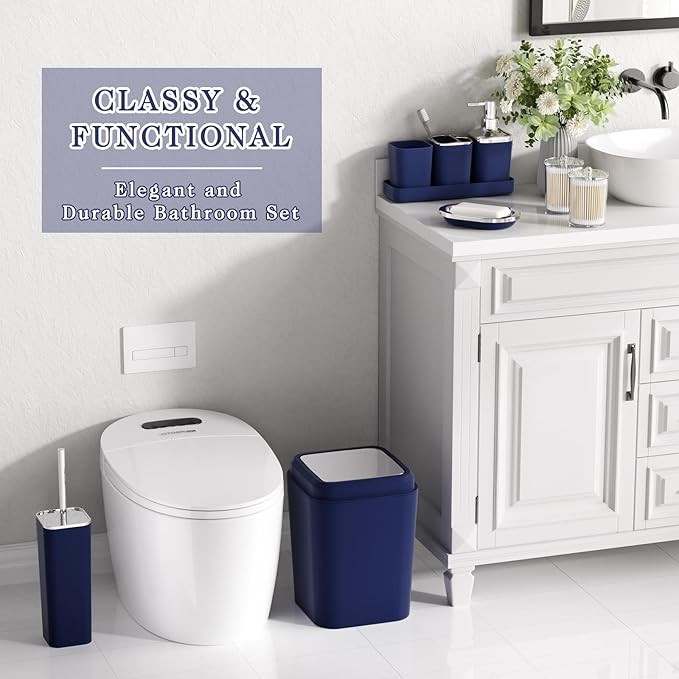 XLHOMO Bathroom Set, 9PC Bathroom Accessory Set, Blue Bathroom Accessories, Blue Bathroom Set, Trash Can, Soap Dispenser for Home Decor