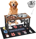 10" Tall Elevated Dog Bowls, Wooden & Metal Raised Dog Bowl Stand with 2 Stainless Steel Bowls-1700ml Capacity & Non-Slip Mat, Easy-Clean for Indoor/Outdoor Use