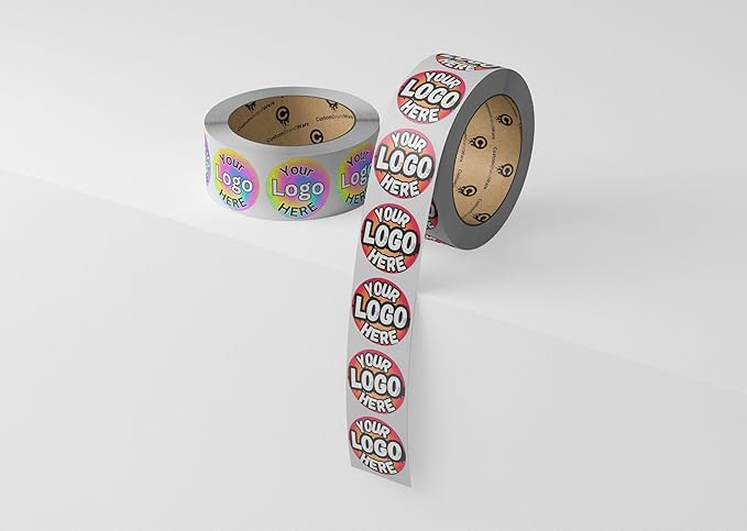 CustomBrandWare Build Your Own Stickers - Any Design Or Logo - Personalize Business - 50+ Roll - Multi Shapes, Sizes, Backgrounds, Text - Gloss/Matte Labels (2.5 inch Circle)