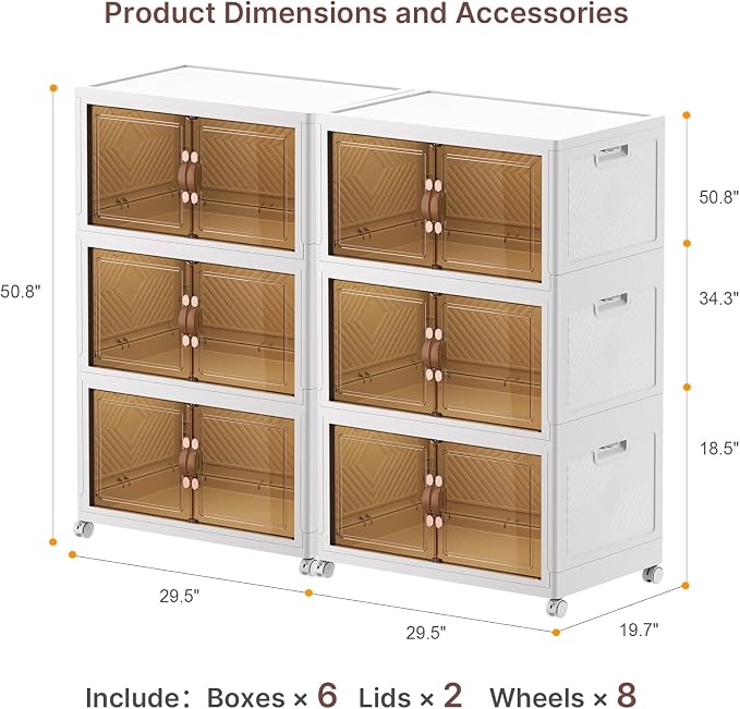 Stackable Storage Bins, 1050QT Collapsible Drawers with 2 Lids | Large Capacity, Magnetic Door, Stack Lock, Rolling Wheels, Foldable Design, Organizers and Storage for Bedroom Dorm Garage