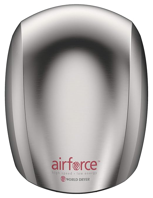 World Dryer J-971A3 Airforce Automatic High-Speed Energy-Efficient Hand Dryer, Metal Cover, Brushed Chrome 110-120V
