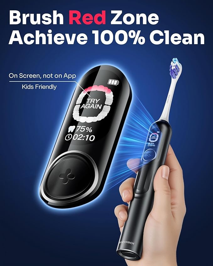 SAKYPRORAL AI Electric Toothbrush for Adults, Sonic Rechargeable Whitening Toothbrush with 6-Zone Tracking, Soft Replacement Heads & Travel Case (Black, 1 Count with 6 Brush Heads)