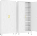 GAIOUS 74.8" Tall Kitchen Pantry Cabinet, Metal File Storage Cabinet White | Steel Office Cabinet, Freestanding Cupboard with 2 Doors and 5 Adjustable Shelves, Bathroom Kitchen Home Garage Tool Cabinet