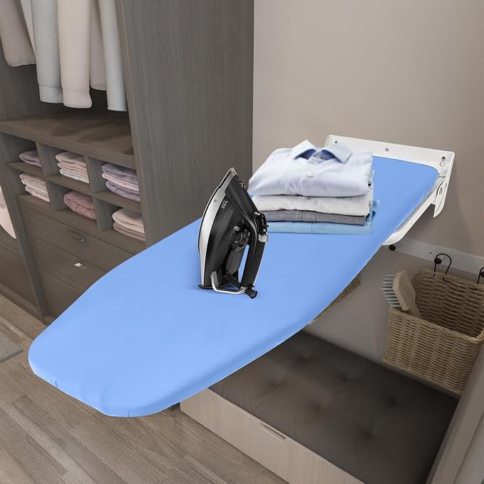 180° Swivel Wall Mounted Ironing Board 38.7 x 12 Inch Heavy Duty | Ironing Board with Heat Resistant Cover, Space Saving Wall Mount Folding Ironing Boards for Small Spaces Home Laundry Room