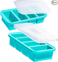 Souper Cubes 1 Cup Silicone Freezer Molds with Lids, Aqua, 2-Pack | 100% Platinum-Cured Silicone Food Mold, Oven and Microwave Safe, Perfect for Freezing Soup, Rice, Protein, Grains and More