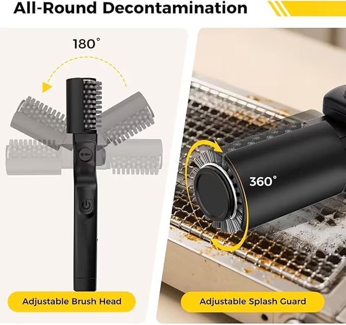Grill Cleaner, Electric Grill Brush, Cordless BBQ Grill Cleaner with 3 Speed Settings, Adjustable Rotary Head, Reinforced Steel Bristles, for Gas Charcoal Smoker Grates (4 Brush Head)