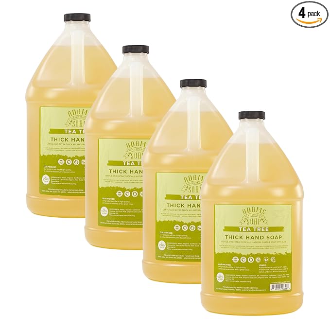 Adams Handmade Soap Thick Organic Castile Liquid Hand Soap 1 Gallon Refill - Tea Tree (Pack of 4)
