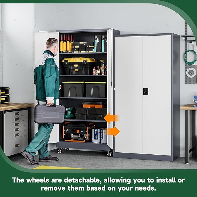 Metal Garage Storage Cabinets with Lock Door and Adjustable Shelves, Steel Tool Cabinets for Home,Office,Warehouse Organisieren (Grey White, 75" H)