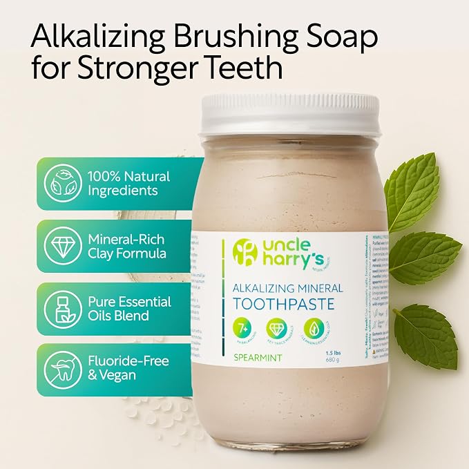 Uncle Harry's Spearmint Remineralizing Toothpaste 1.5 lb jar | Natural Whitening Tooth Paste Freshens Breath & Promotes Enamel | Vegan Fluoride Free Toothpaste