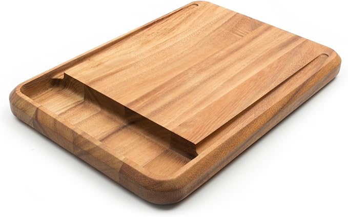 Ironwood Gourmet Acacia Wood Cutting Board With Juice Channel, Big Catch Board, 10" x 15" | Prep Board With Deep Juice Well | Large Cutting Board For Meal Prep | Beautiful Acacia Wood | Easily Cut Meat & Vegetables