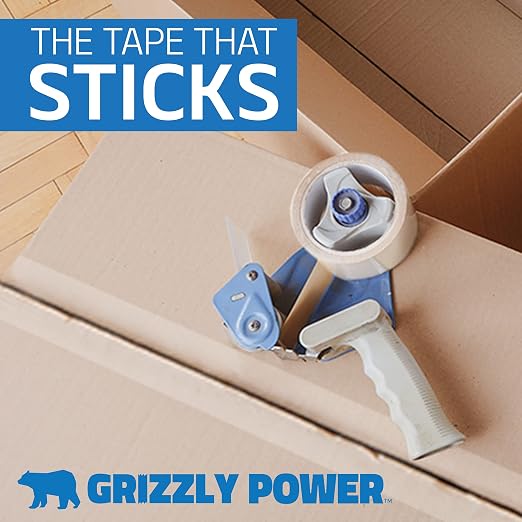 Grizzly Power Clear Packing Tape (12 Rolls) | Heavy Duty Packing Tape (2 Inch x 65 Yards) | 2.8mil Thick Strong Adhesive for Moving Boxes, Shipping Cartons, Office Use, Storage & Wrapping (780 Yards)