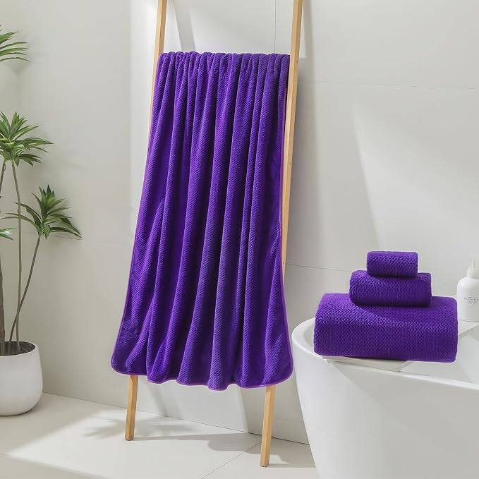 YTYC 39x78 Bath Sheets,Towels for Bathroom,Violet Purple,2-Pieces | Extra Large Bath Towels, Super Soft,Highly absorbent,Hanging Loop,Quick Drying,Light Weight,80% Polyester