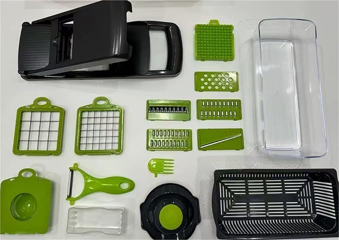 Vegetable Cutter Slicer with Drain Basket Potato Peeler Carrot Grater Kitchen Tool Set(16 in 1)