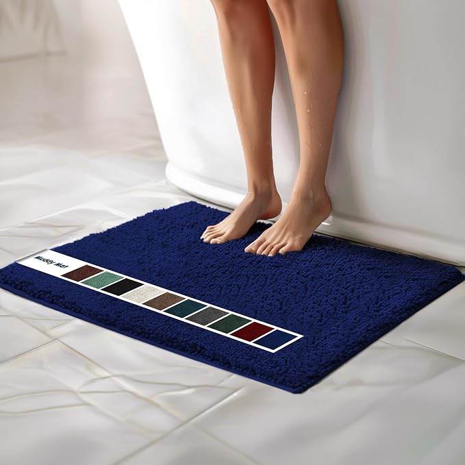 Muddy Mat® | Chenille Bathroom Rugs Quick Dry Microfiber Mats Non Slip Washable, Extra Thick, Soft and Highly Absorbent Bath Mats for Bathroom, Kitchen, and Shower Floor - Navy Blue 24"x35"