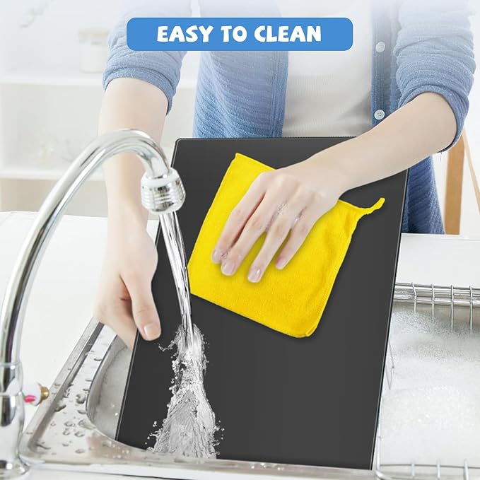 Mymonfif Tempered Glass Cutting Board for Kitchen, Black Glass Board for Countertop, Heat Resistant, with Non-Slip Feet, 12x16" 1Pcs