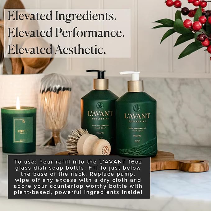 L'AVANT Collective Natural Luxury Dish Soap Refill | Plant-Based, Non-Toxic & Grease-Cutting, Refill for Glass Bottle, 32 Fl Oz | Winter Fir