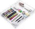 Briwooody Acrylic Drawer Organizer Clear Desk Drawer Organizer Trays with Adjustable Compartments Desk Accessories for Office Stationery Makeup Silverware Bathroom (Expandable Style 2)