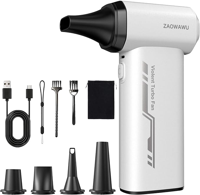Compressed Air Duster, 150000 RPM Ultra Power Electric Air Duster with Brushless Motor, 3-Gear Rechargeable Cordless Air Blower, with Fast Charging for PC, Keyboard, Car, Home, Outdoor ﻿ (White)