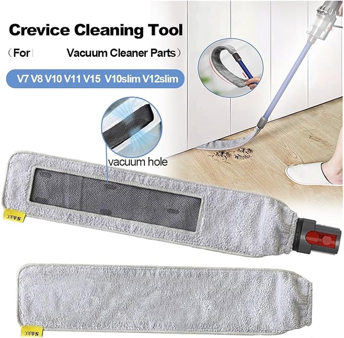 Flat Suction Head Brush Crevice Cleaning Cloth Compatible for Dyson V8 V10 V11 V15 Vacuum Cleaner Part Accessory Tool Bendable Washable(V10slim V12slim)