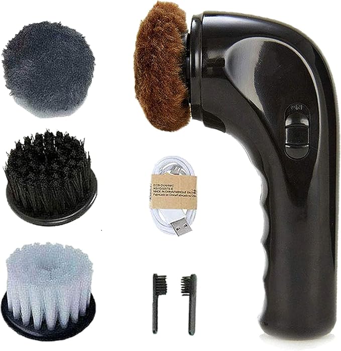 Shoe Shine Kit Electric Shoe Polisher Brush Shoe Shiner Dust Cleaner Portable Leather Care Kit for Shoes, Bags, Sofa (Black)