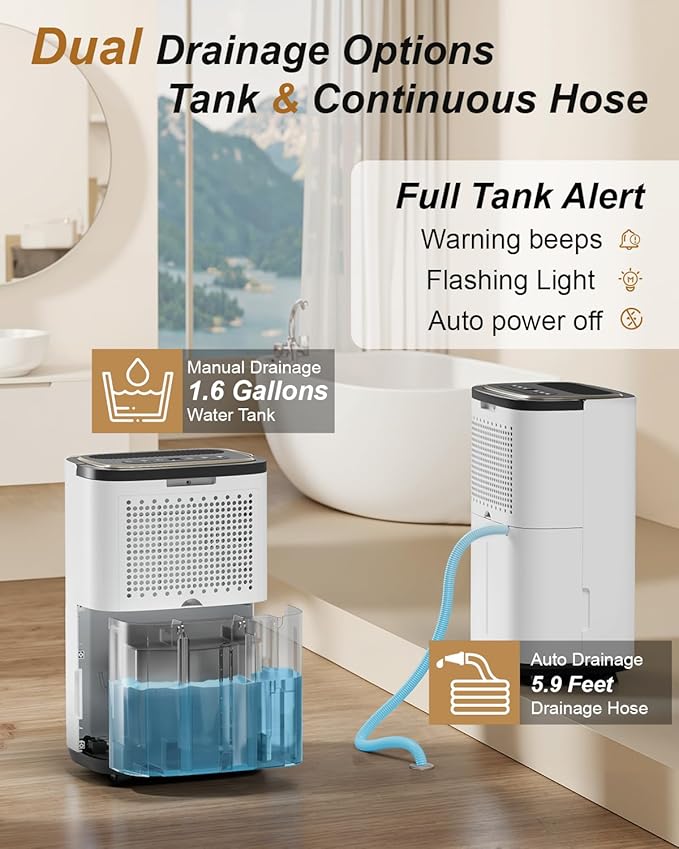 5000 Sq. Ft. Dehumidifier for Basement, Update 50 Pint Quiet Dehumidifiers for Home with Drain Hose, Smart Humidity Control, 24H Timer & Child Lock, Ideal for Large Rooms, Bedroom, Garage