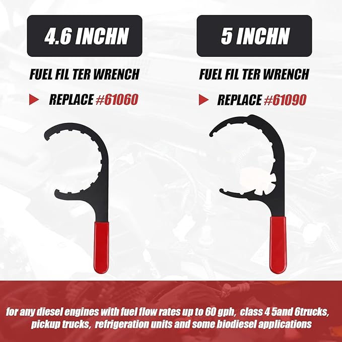 4 Pcs Fuel Filter Wrench Set, 4.6'' & 5'' & 6'' & 8'', Compatible with Various Fuel Filter Sizes Include Water Separator, Engines (Red)