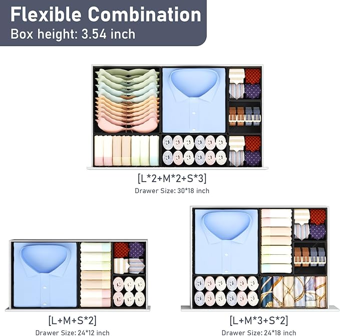 DIMJ Drawer Organizer Clothes 28 Pack - Foldable Baby Organizers and Storage & Closet Organizers for Bedroom, Closet - Nursery Organization Dresser Dividers for underwear, Sock,Bra, Belt, Tie,Black