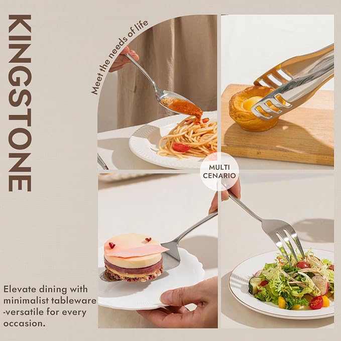 5 Piece 18/10 Serving Utensils Set, Stainless Steel Serving Set | Large Serving Utensils, Serving Spoon, Slotted Spoon, Fork, Tong,Cake Server for Buffet,Parties, Kitchen,Entertaining,Wedding
