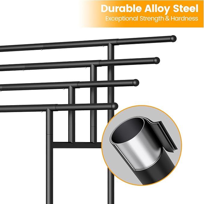 Homeiju Expandable Free Standing Towel Rack for Bathroom, 4 Tier Blanket Rack, Adjustable Blanket Holder for Bathroom, Towel Drying Rack Stand for Outdoor, Poolside, Black