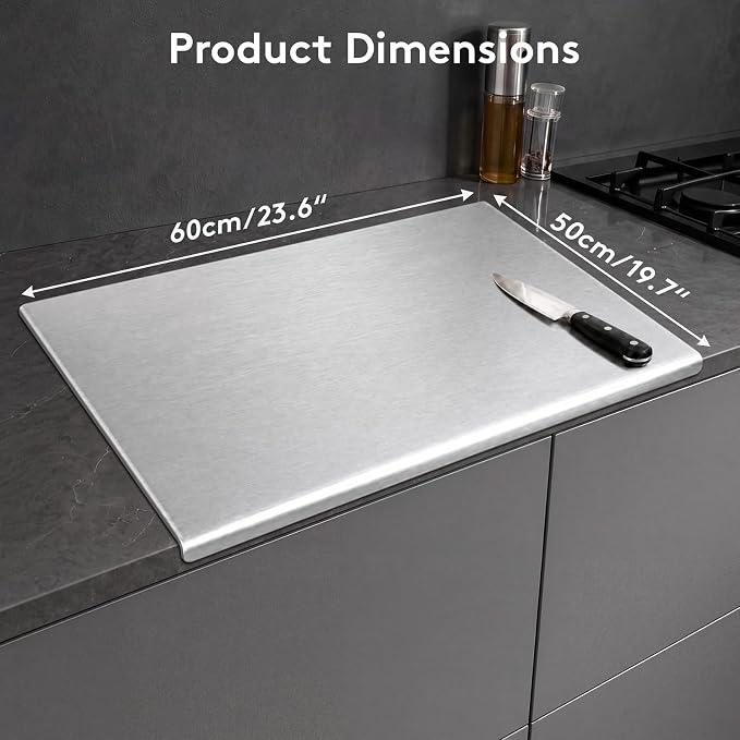 2026 NEW Titanium Cutting Boards for Kitchen, 100% Pure Titanium Kneading Cutting Board with Non Slip Pad, Large Cutting Board for Meat, Fruits, Vegetables, Bread, and Baking (23.6 x 19.7 in)