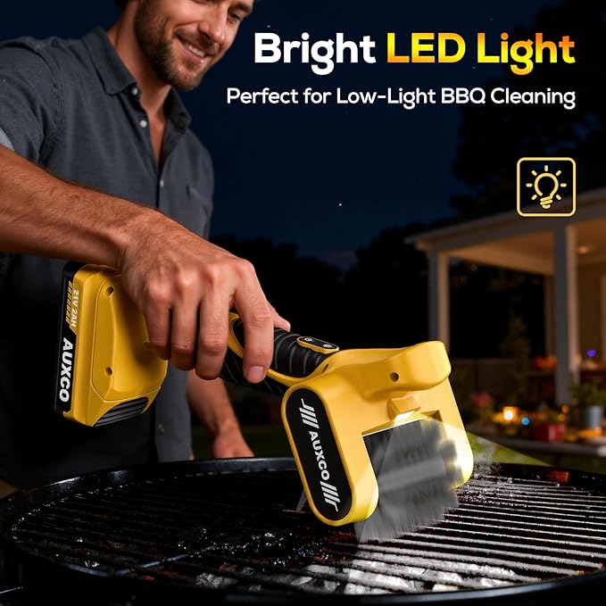 Grill Brush – Electric Grill Brush for Outdoor with 700 RPM Stainless Roller, Grill Cleaner Bristle Free, 90-Min Runtime，LED Light, 21V Rechargeable Grill Cleaning Tool for Gas & Charcoal Grills