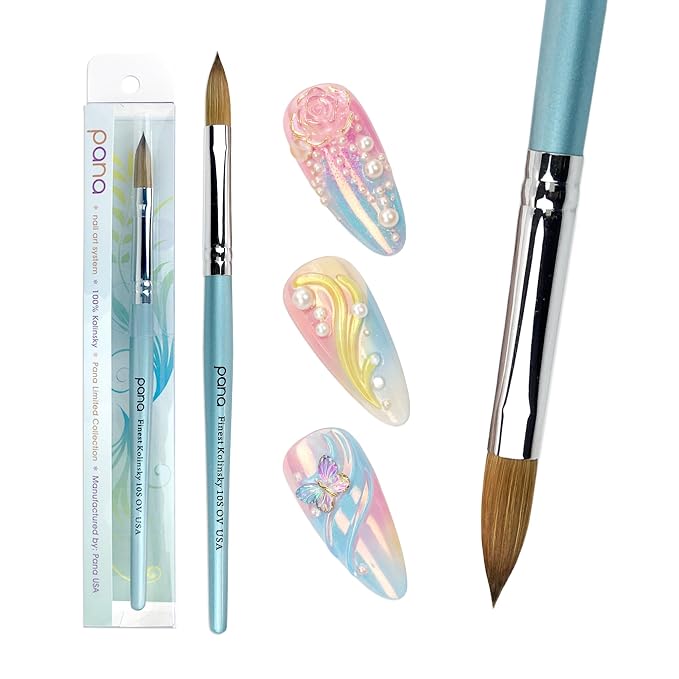 pana USA Acrylic Nail Brush100% Pure Kolinsky Hair New Teal Wood Handle with Silver Ferrule Oval Crimped Shaped Style (Size # 10)