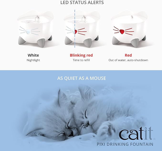 Catit PIXI Cat Drinking Fountain, Running Water Fountain, Pink | Cat Water Fountain with Triple Filter and Ergonomic Drinking Options