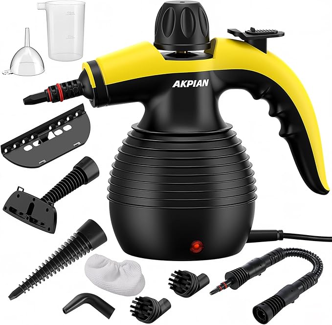 Handheld Steam Cleaner, 1050W Multipurpose Portable Steamer Cleaning with 10 Accessories, Chemical-Free High Pressure For Tile, Grout, Floor, Kitchen, Bathroom, Windows