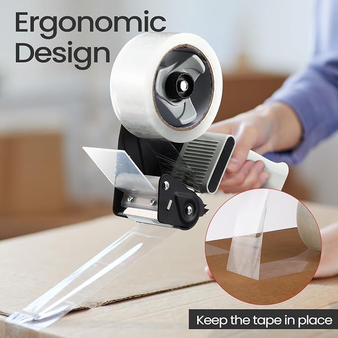 Dunzoom 2 Pack Packing Tape Dispenser Gun with 12 Roll Packing Tape 2 Inch Gun 2.7 Mil Heavy Duty Packaging for Shipping, Moving, Carton and Box Sealing(Black)