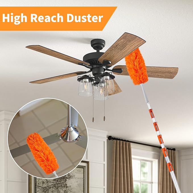 4-30 Ft Window Squeegee Cleaning Kit, Window Washing Kit with Extension Pole, 2-in-1 Window Cleaner Tool with Long Handle Scrubber for Outdoor Indoor Use (Microfiber Feather Duster & Cobweb Duster)
