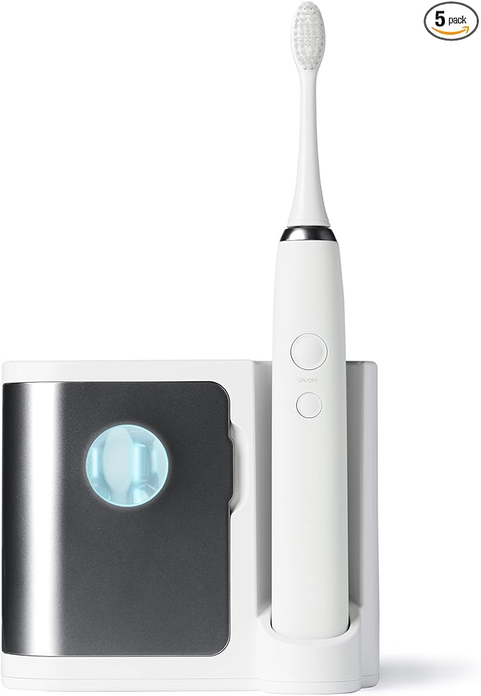 Vanity Planet Elements Ultrasonic Electric Toothbrush - Charcoal - Advanced Oral Care with UV Sanitizing Charger Base with 3 Replacement Heads - 99.9% Effective Keeping Your Teeth Clean (Charcoal)