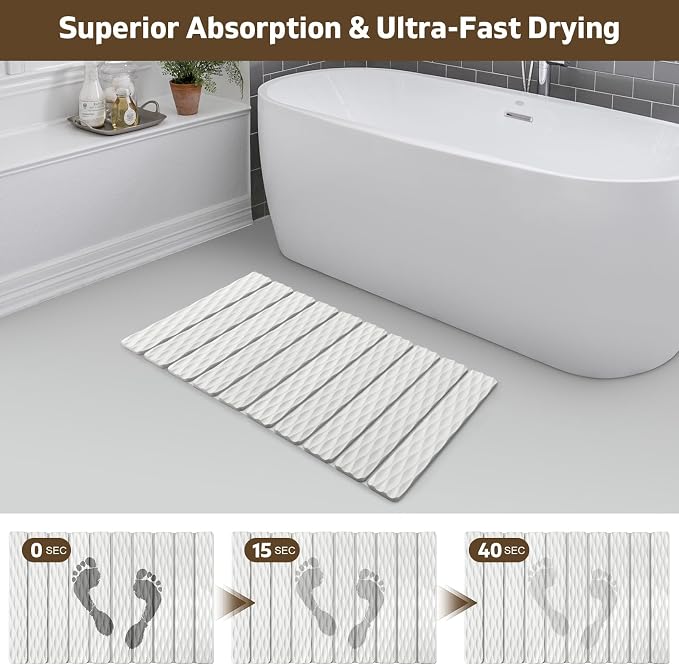 Foldable Stone Bath Mat, Quick-Dry Diatomaceous Earth Stone Drying Mat for Bathroom, Shower Mat Outside Shower, Easy to Store, Easy to Clean