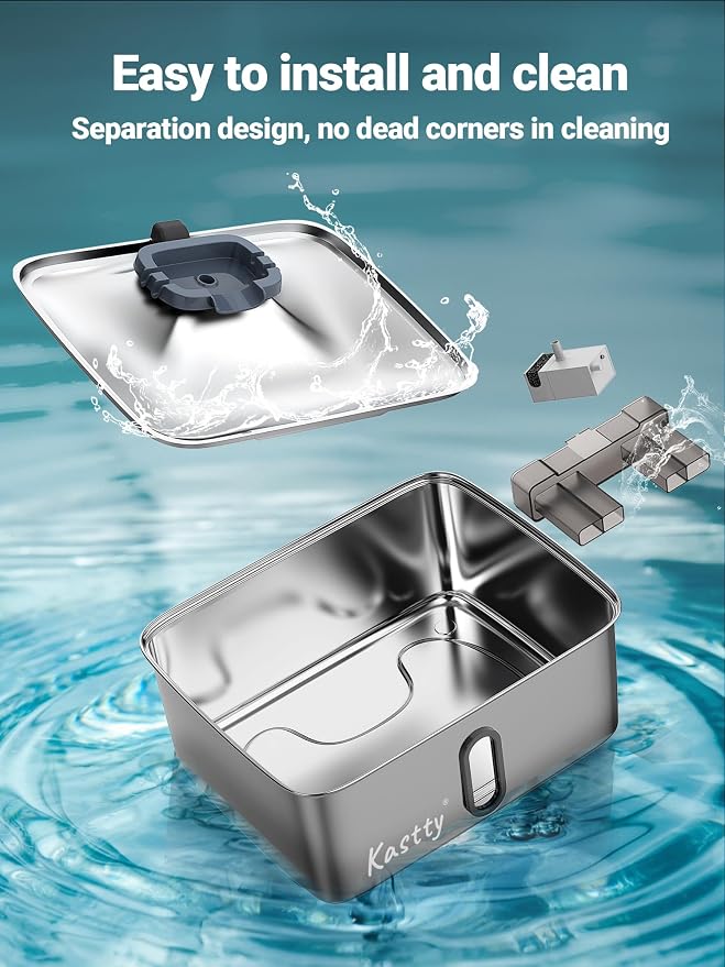 Kastty 3.96 Gal Dog Water Fountain for Large Dogs,15L Stainless Steel Large Pet Water Fountain, Ultra Quiet Automatic Dog Water Bowl Dispenser with Water Level Window and LED Light(FS78,Grey | Large Ultra Quiet Pet Water Fountain, Automatic Dog Water B...