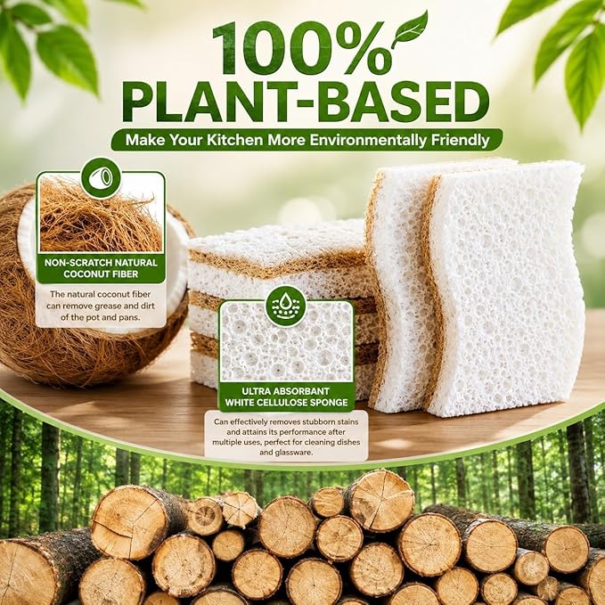 Kaidaa Set of 5 Natural Kitchen Sponges | 100% Coconut Coir Scrubber Sponge for Dishwashing | Eco Friendly, Non Toxic & Biodegradable Cleaning Sponges for Kitchen | Long-Lasting Dish Scrub Pads