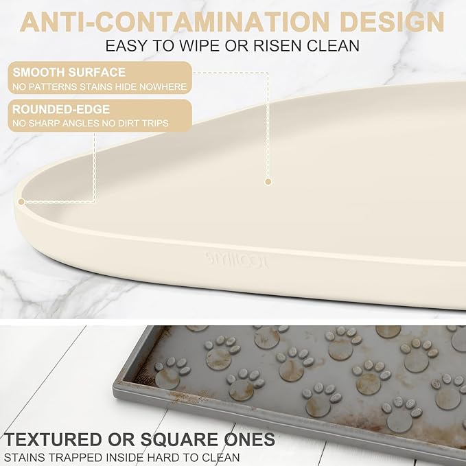 SMILOOL Waterproof Silicone Pet Food Mat with Raised Edge for Dog & Cat | 12" x 12" Non-Slip Small Pet Feeding Mats with Lip for Food & Water Bowl, Food Grade, Easy Cleaning, White Sand