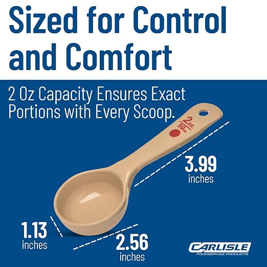 Carlisle FoodService Products CFS 432406 Solid Short Handle Portion Control Spoon, 2 oz, Beige (Pack of 12)