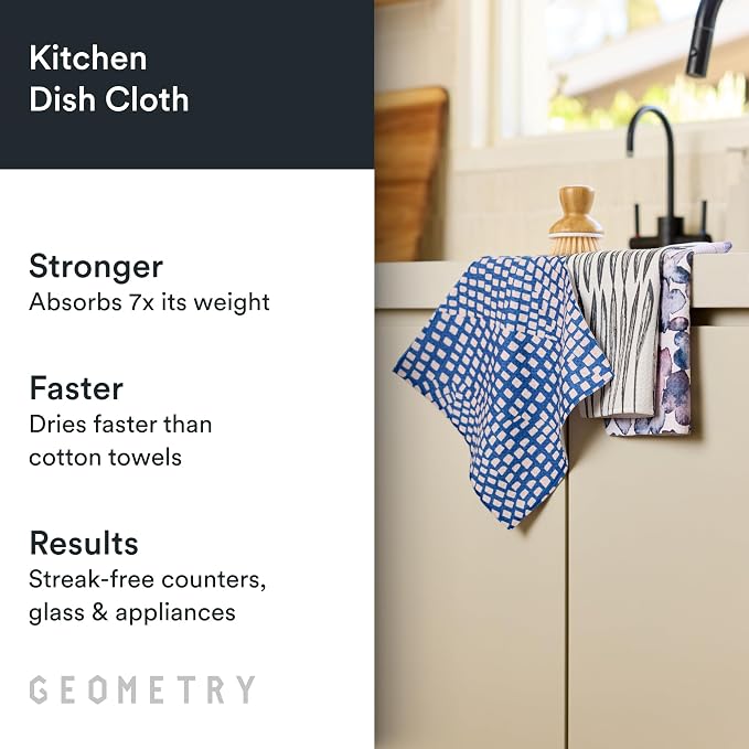 GEOMETRY Kitchen Dish Cloths - Quick Dry Dishcloths for Kitchen - Premium Dish Rags with Geoweave - 3-Pieces Tiny Petals