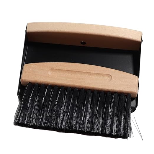 Mini Dustpan Set, Broom Dustpan Combo Wooden Handle, Black PET bristles(Black Pet Bristles)