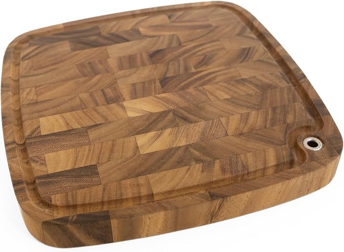 Ironwood Gourmet Carolina Acacia Wood Chopping Board, 14" End Grain Butcher Block Cutting Board With Juice Channel
