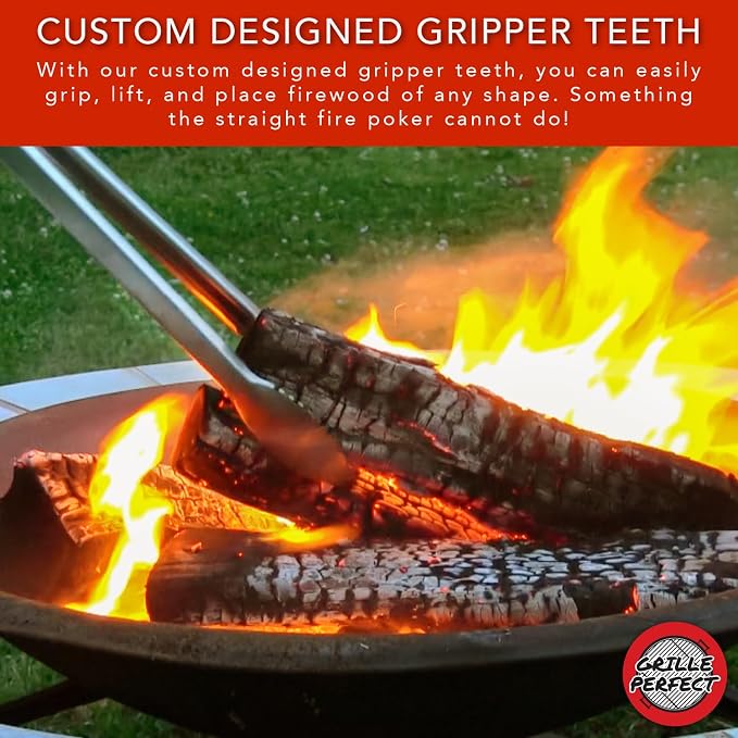 Fire Pit Wood Tongs 24-inch Long for Loading (12 lbs. Max Lift) with Safety Hand Grips for Fire Rings, Campfires, and Fireplaces, Outdoor or Indoor