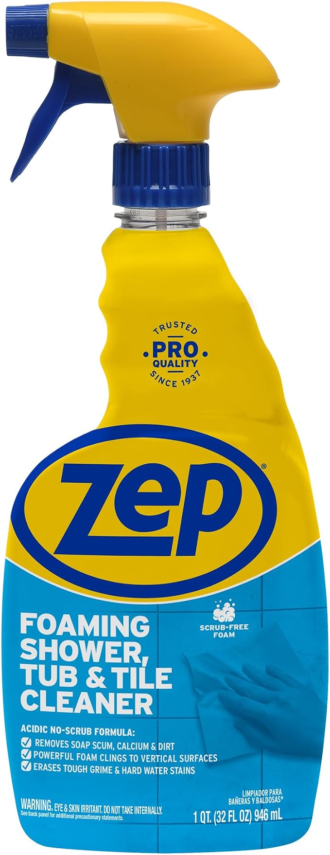 Zep Foaming Shower Tub and Tile Cleaner - 32 oz (Case of 12) ZUPFTT32 - No Scrub Formula, Breaks up Tough Buildup on Contact