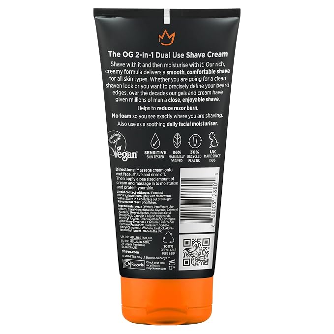 King of Shaves 2 in 1 No Foam Shave Cream & Post Shave Moisturiser for Men, Precision Shaving Gel for Sensitive Skin, Reduce Razor Burn 86% Naturally Derived, Made in UK, Vegan 2 X 5.92 fl oz